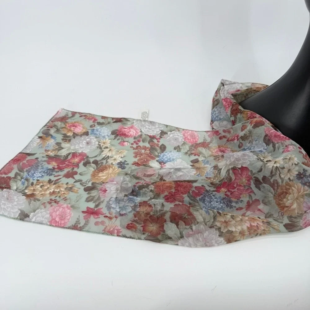 Gitano Scarf Floral Print Sheer Chiffon Lightweight Whimsical‎ Delicate USA Made